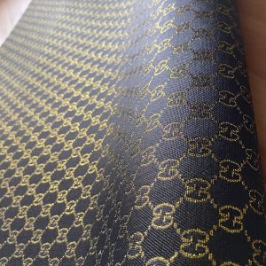 Black Gucci canvas fabric with gold pattern | Gold glitter pattern gucci fabric