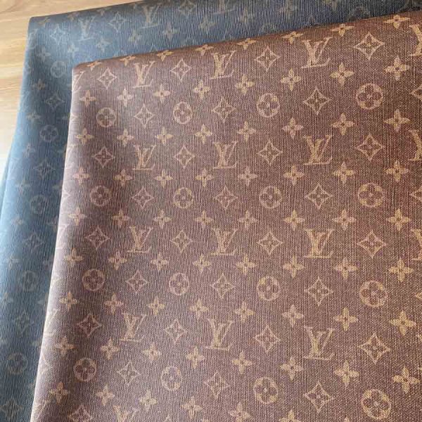 lv reddish brown fabric that has denim surface