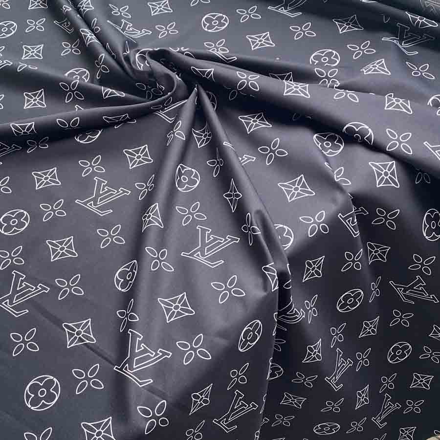 LV Black Cotton fabric with white pattern | Louis Vuitton thin poplin ...