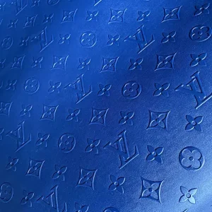 blue louis vuitton vinyl material by the yard with embossed lv monograms